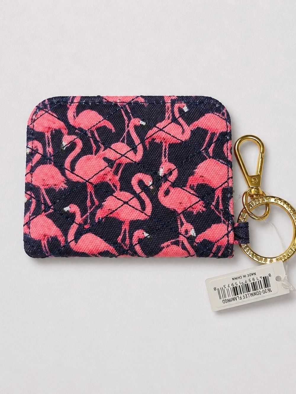 Simply Southern Pink Flamingo Card Holder Keychain with Gold Hardware
